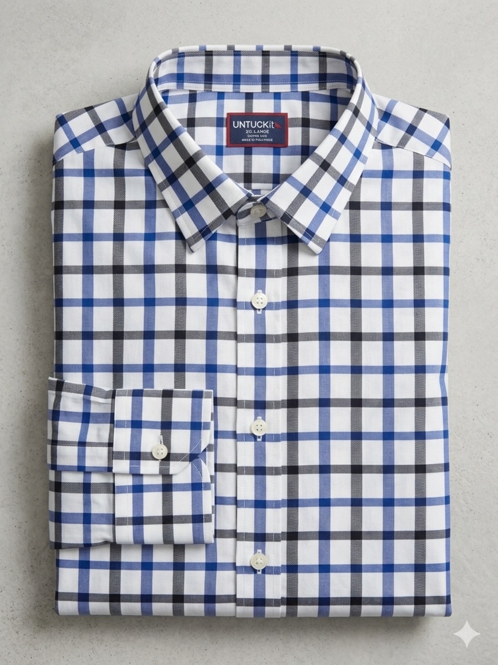 NWOT UNTUCKit Dress Shirt with Blue and Black Windowpane Check size XXL